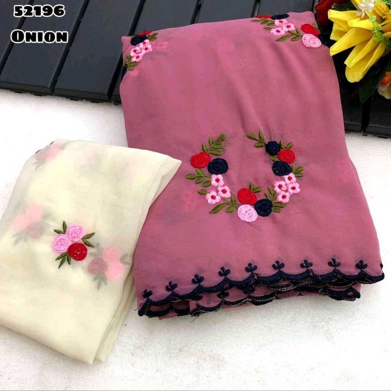 Embroidered Georgette Saree with Blouse