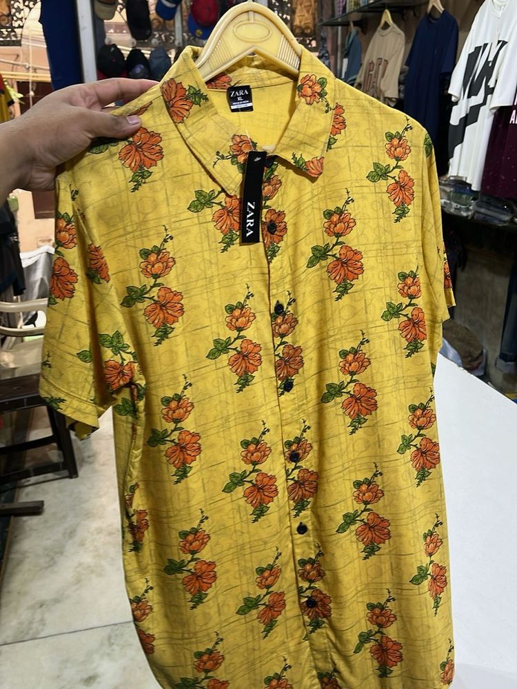 ZARA Men's Yellow Floral Print Shirt