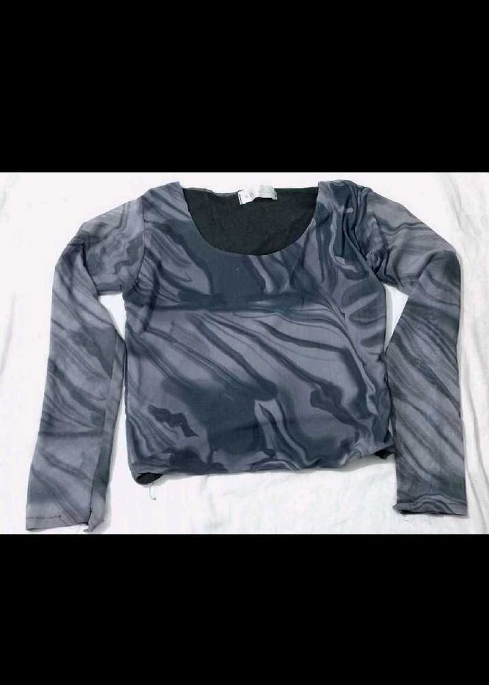 Grey Marble Print Long Sleeve Top