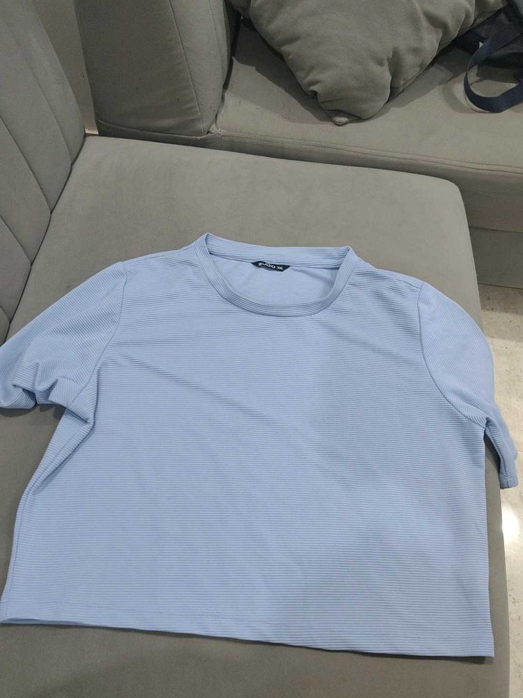 Zudio Light Blue Striped Crop top