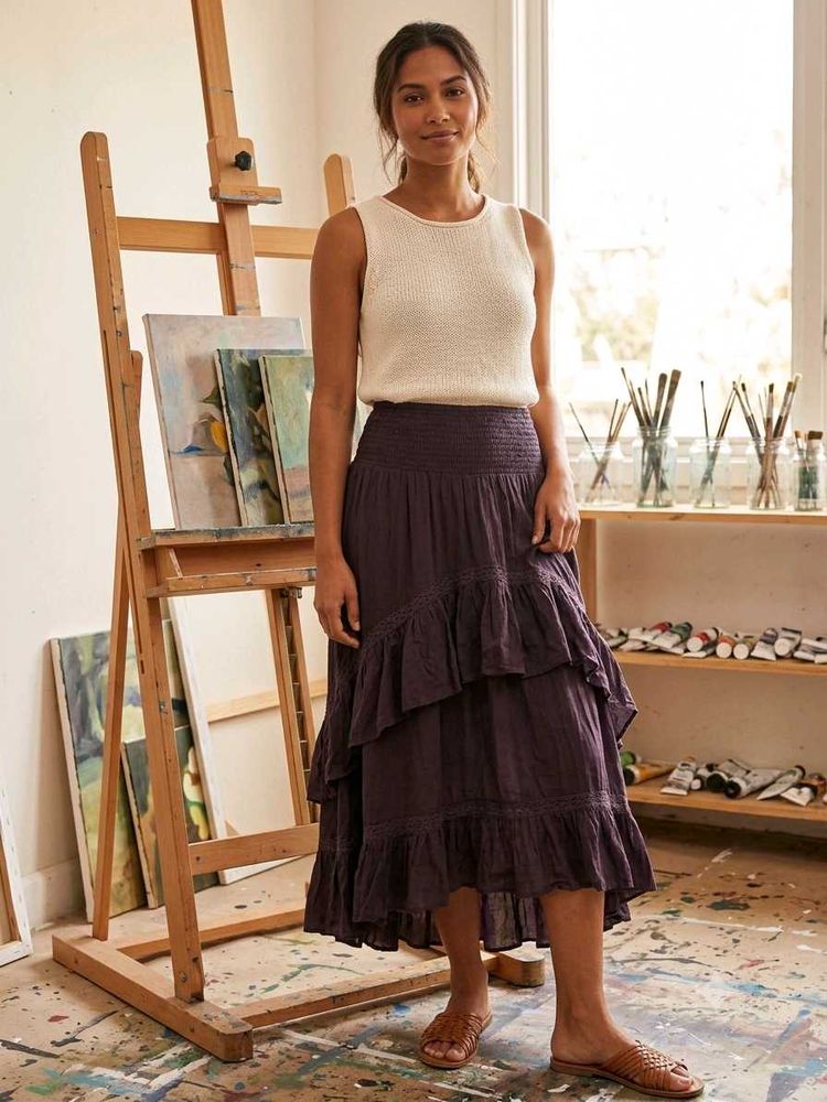 ZARA Bohemian Tiered Ruffle Maxi Skirt