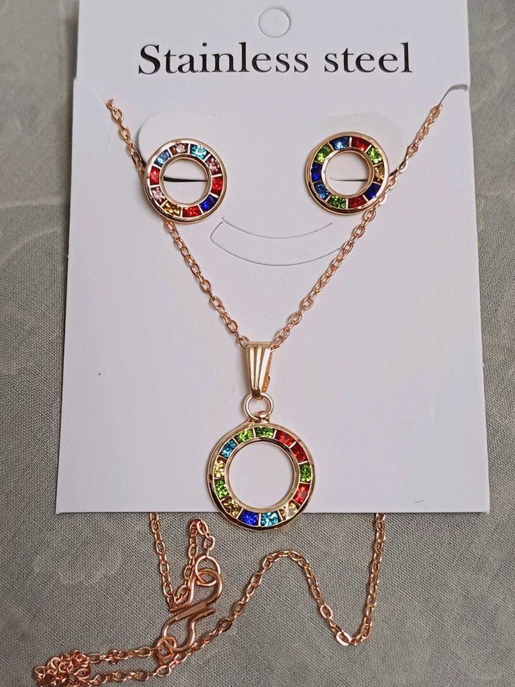 Chic Rainbow Circle Necklace &amp; Earrings Set