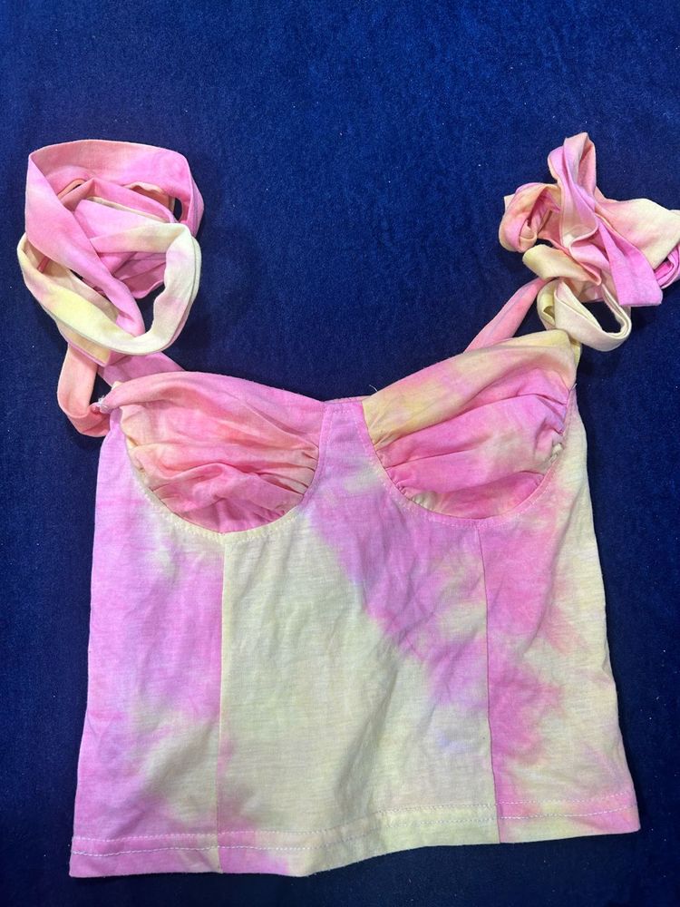 Tie-Dye Crop Top with Tie Shoulders