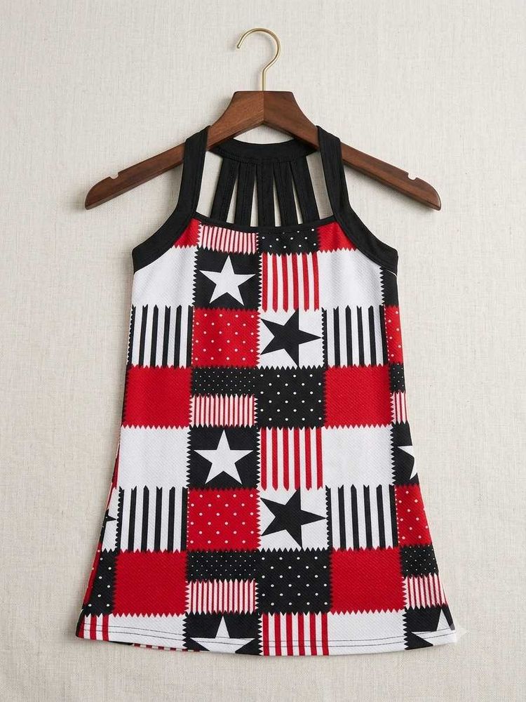 Patriotic Patchwork Print Dress