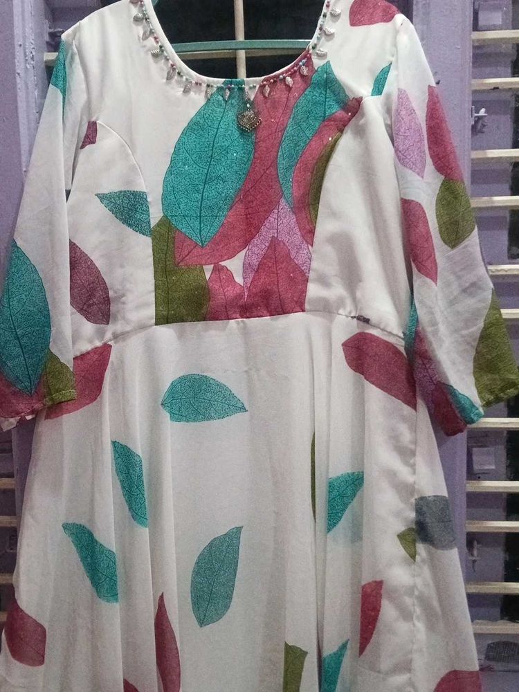Beautiful Leaf Print Anarkali Gown