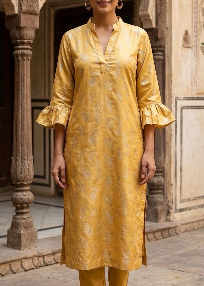 Elegant Yellow Floral Print Kurta