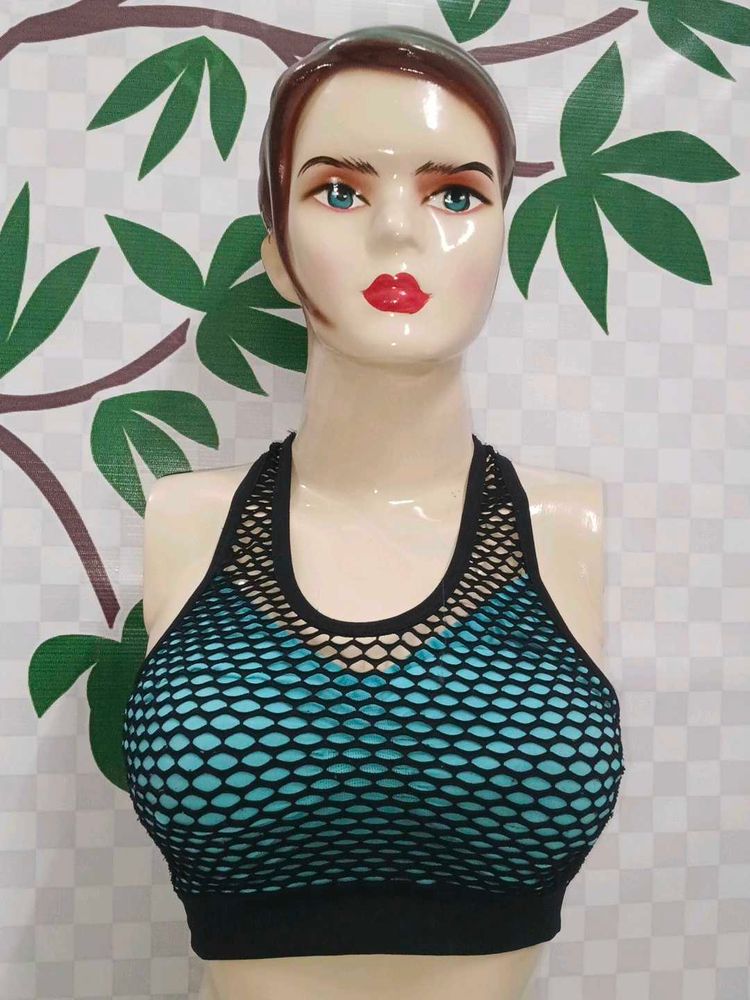 (200)Mesh Sports Bra - Black