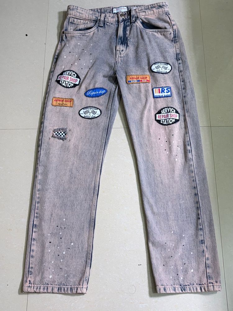 Retro Washed Patch Jeans