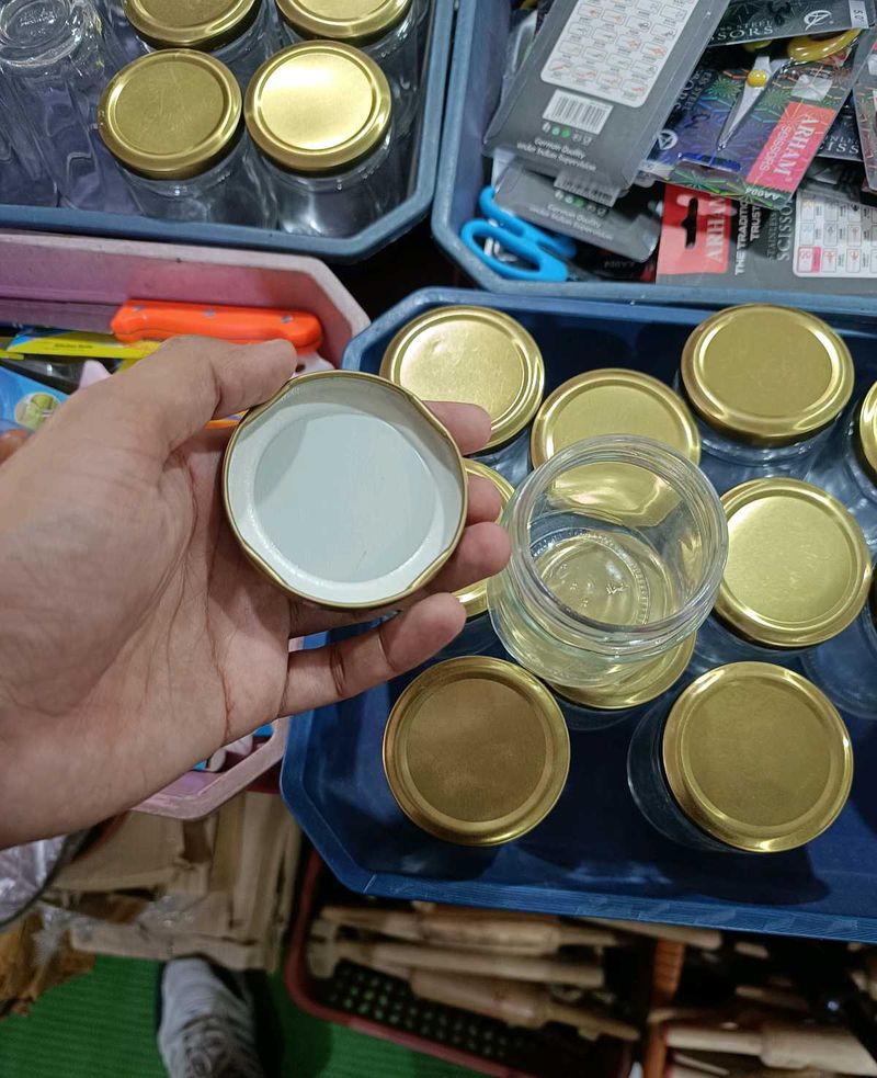 3 piece Glass Jar with Golden Lid