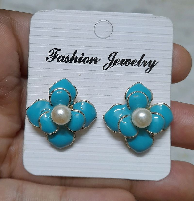 Blue Studs with Pearl