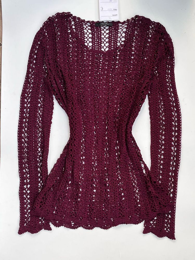 Burgundy Crochet Knit Top
