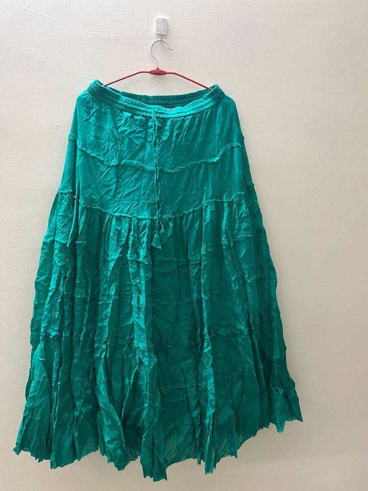 Flowy Tiered Teal Maxi Skirt