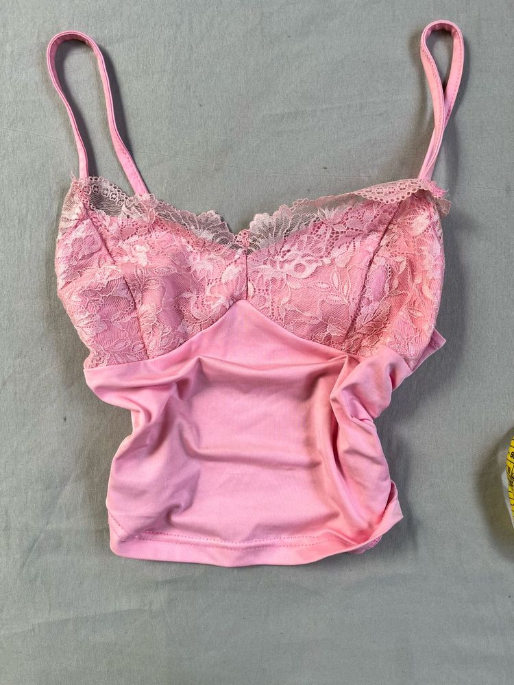 Savana Pink Lace Trim Camisole XS