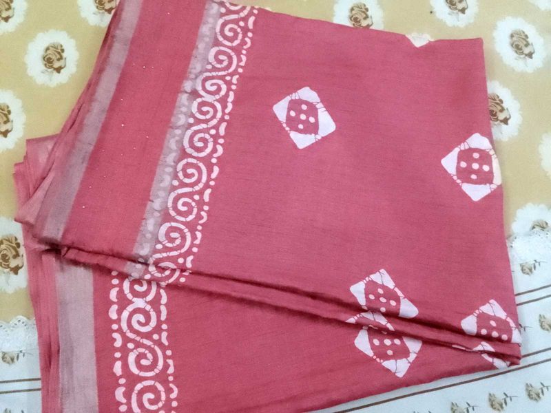 Beautiful rose Saree with White Print