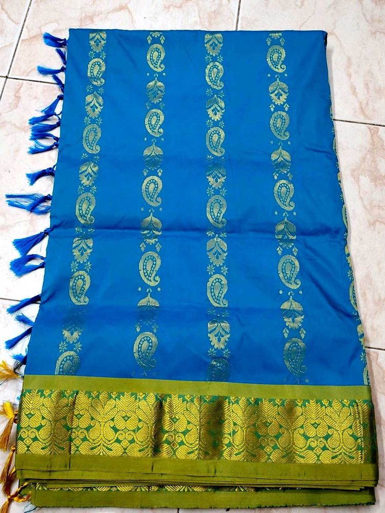 Beautiful Blue Paisley Silk Saree