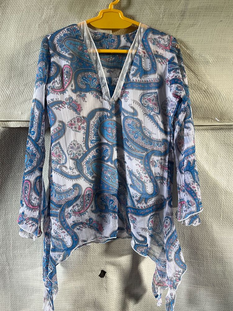 y2k Flowy Paisley Print Tunic Top