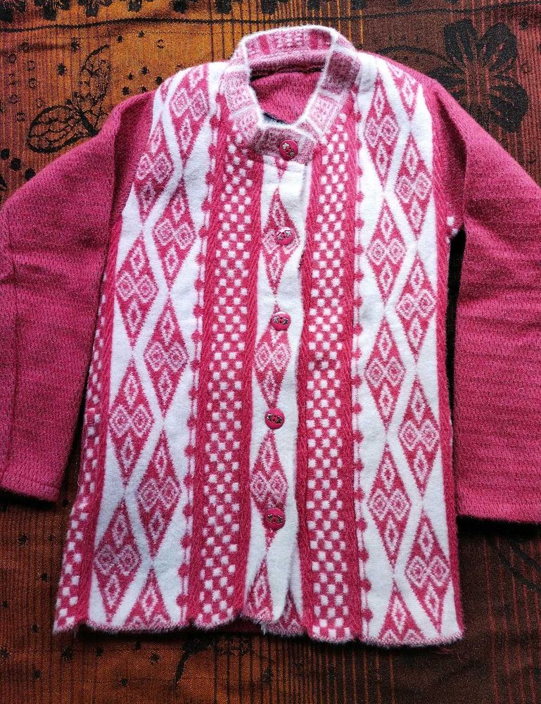 Cozy Pink &amp; White Diamond Knit Cardigan