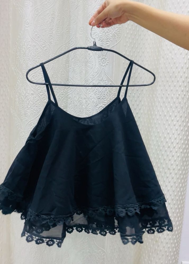 Elegant Black Lace Trim Cami Top