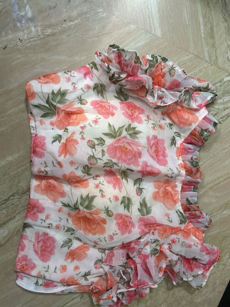 Floral Print Ruffled Blouse