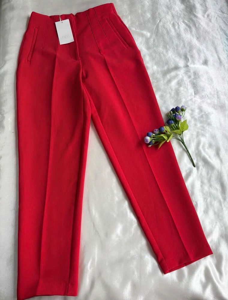 Zara Red High-Waisted Trousers XS