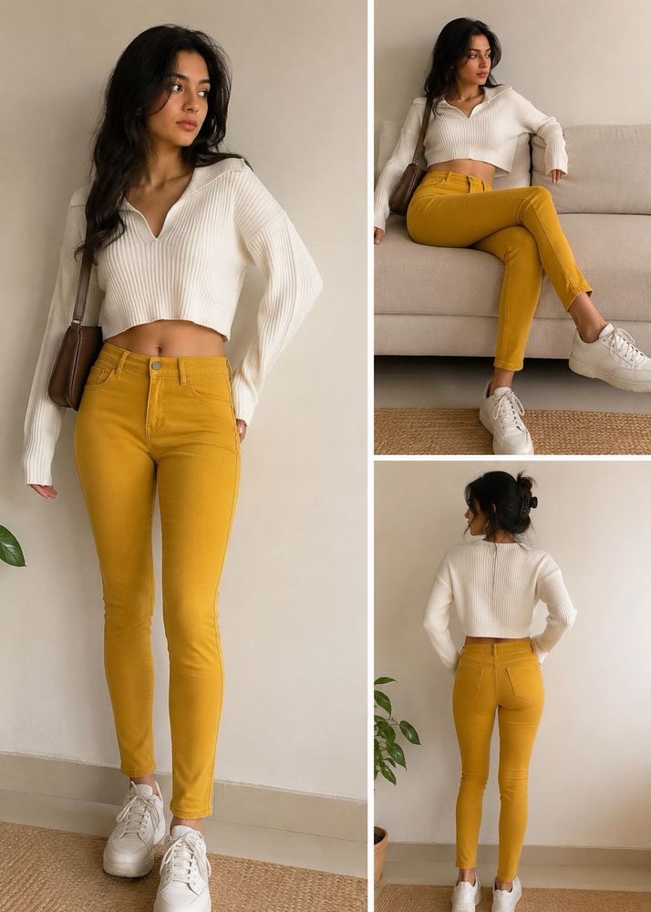 Kotty Mustard Yellow High-Waist Skinny Jeans