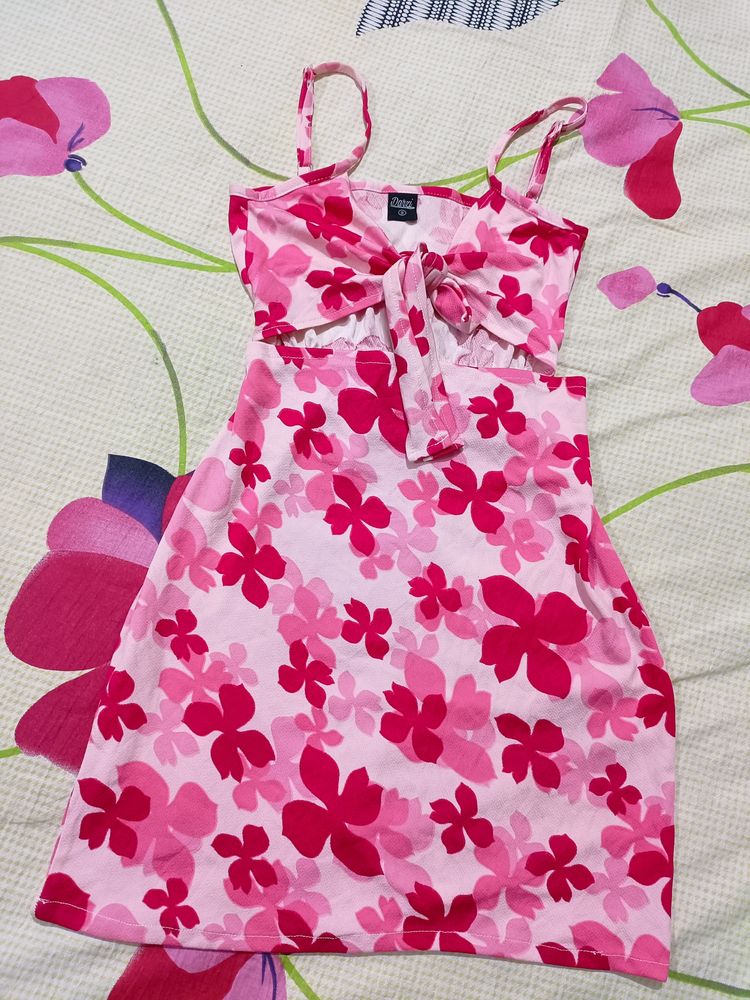 Pink Floral Cutout Mini Dress