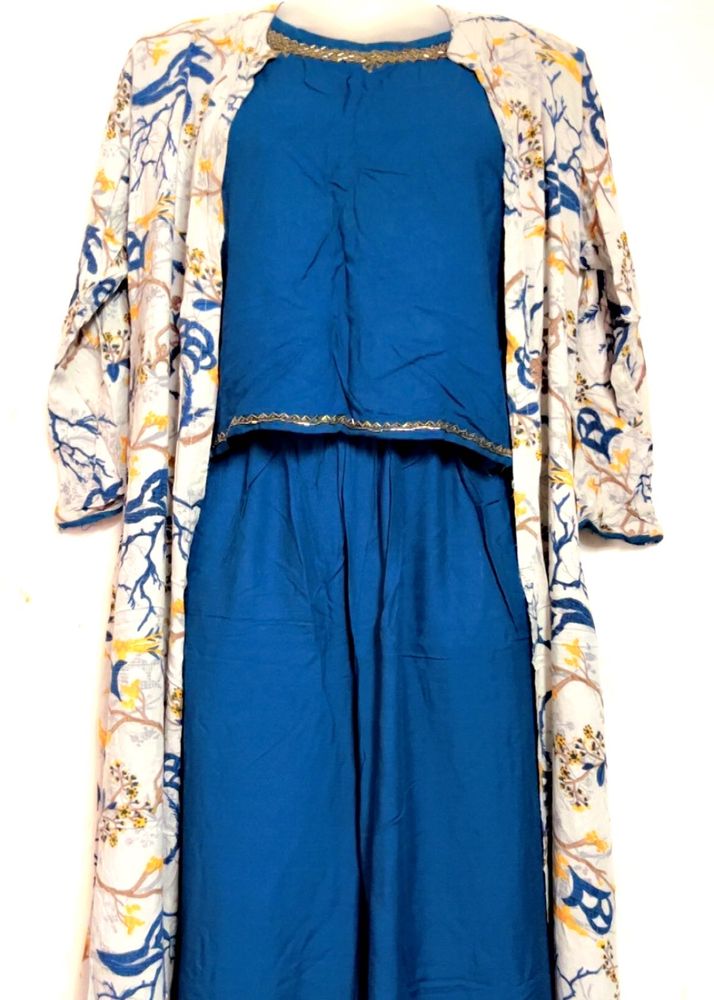 Blue Kurta Set with Shrug( Completely New)