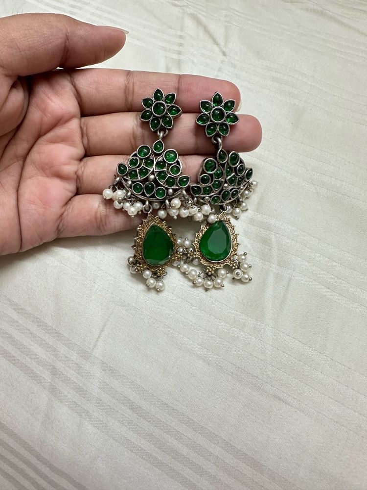 green kundan pure brass Earrings