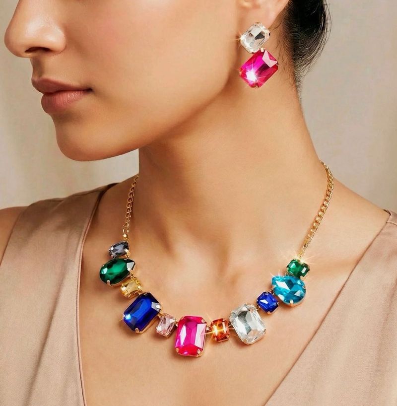 Statement Gemstone Necklace &amp; Earring Set