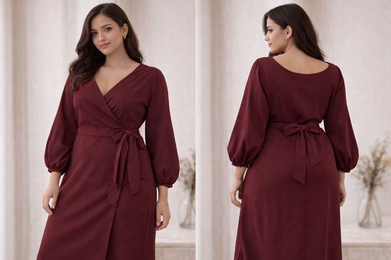 Elegant Burgundy Wrap Dress