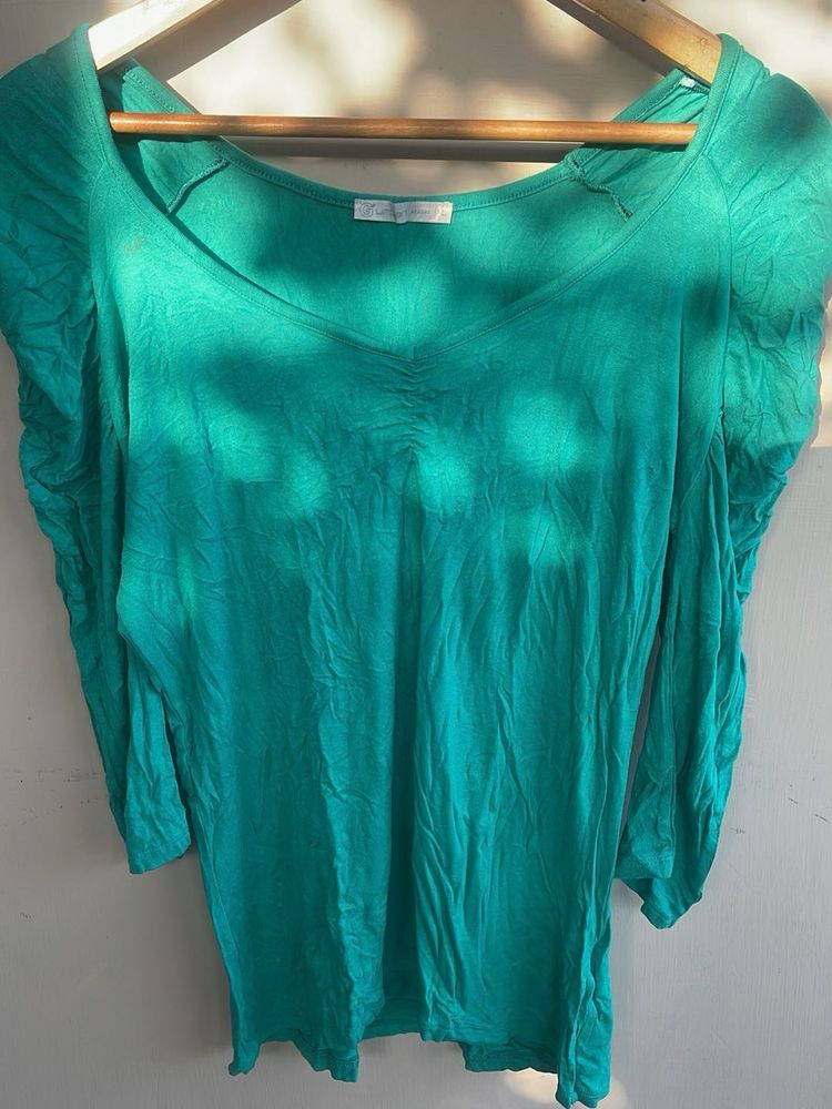Teal V-Neck Ruched Top