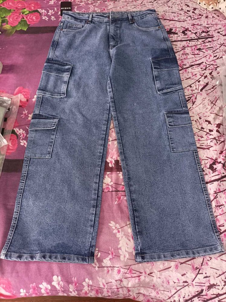 Women's Blue Denim Cargo Jeans
