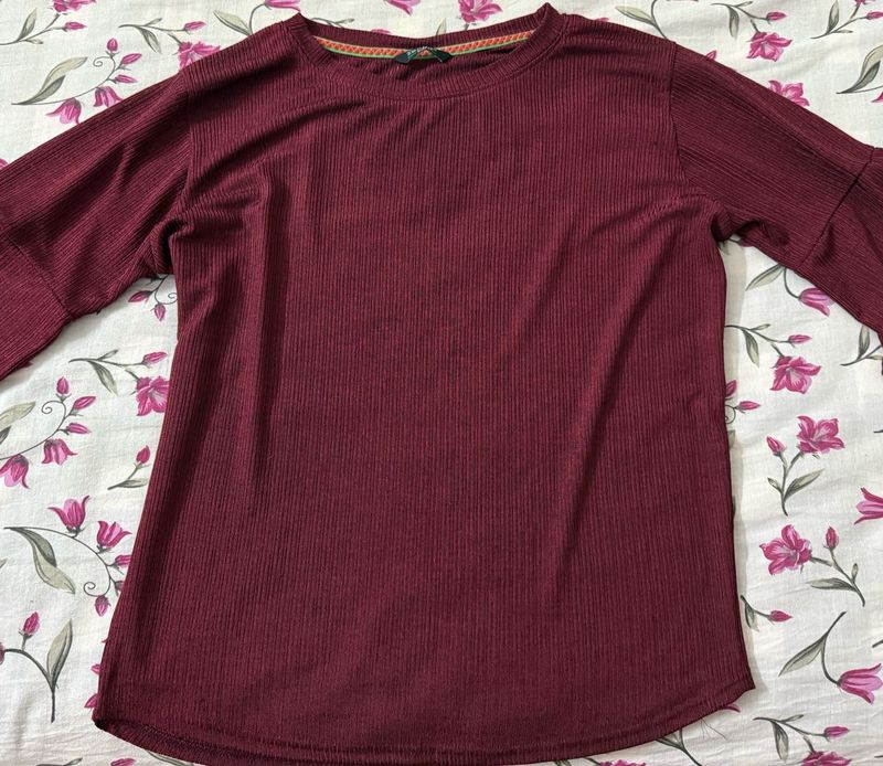 Maroon Top with Ruffle Sleeves