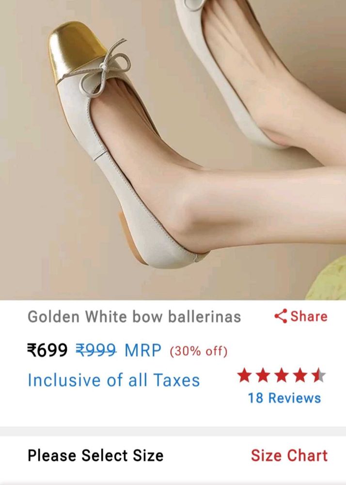 Golden White Bow Ballerinas