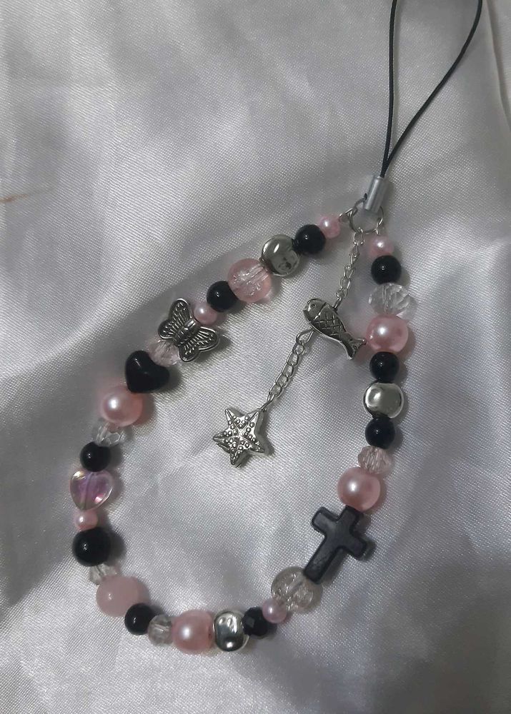 Pink and Black Beaded Charm Strap
