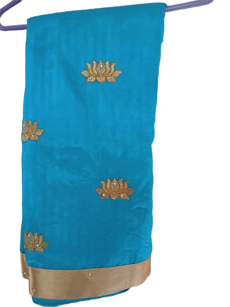 Stunning Blue Saree with Lotus Embroidery