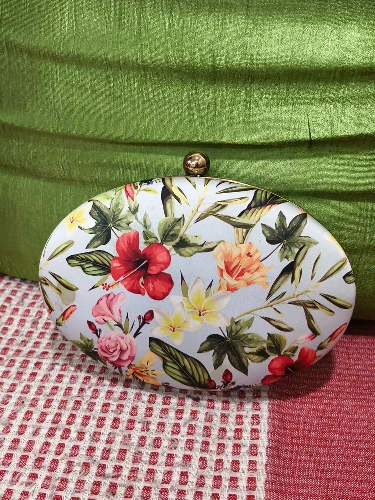 Floral Print Oval Clutch Bag