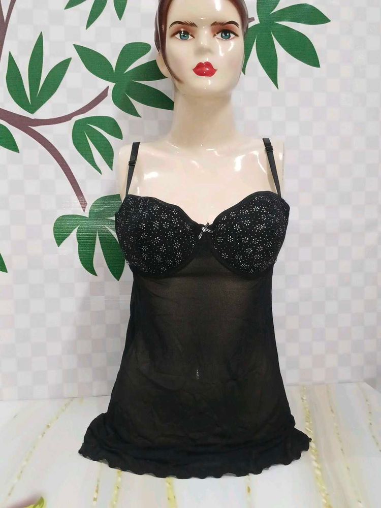 (400)Black Lace &amp; Mesh Cami Top