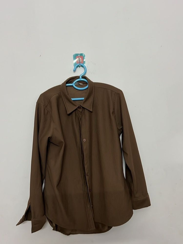 Brown Oversized Button-Up Shirt