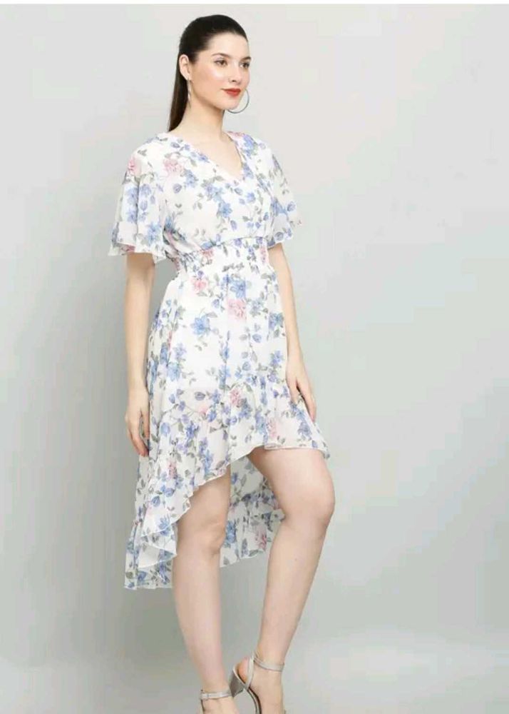 Women Chic Floral Print High-Low Dress