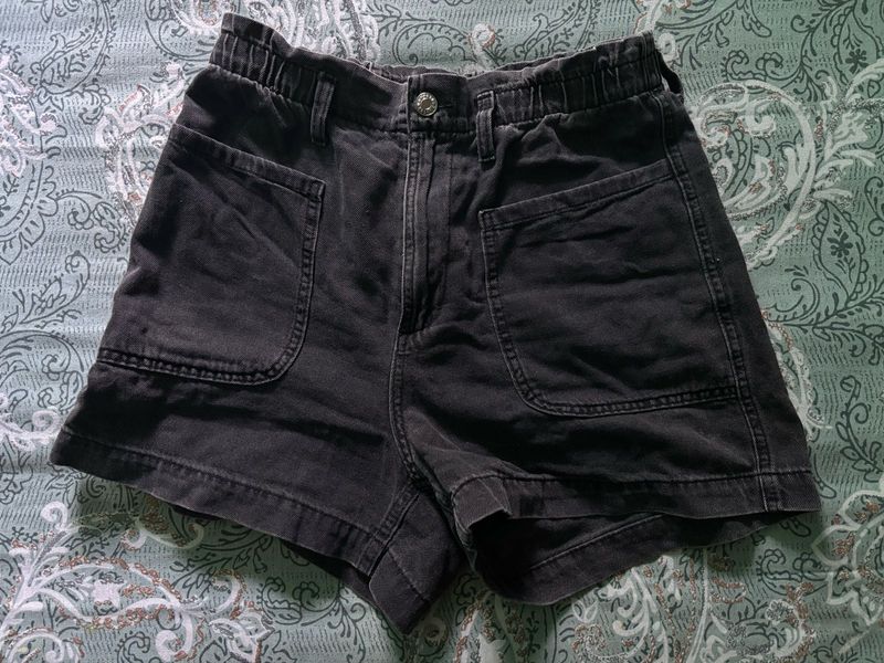 Washed Black Denim Shorts