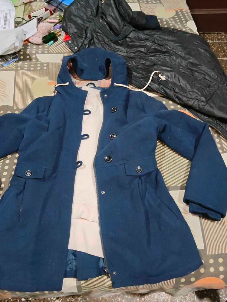 Stylish Blue Hooded Coat and sweeater