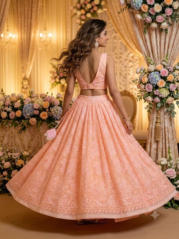 Elegant Peach Net Lehenga Choli