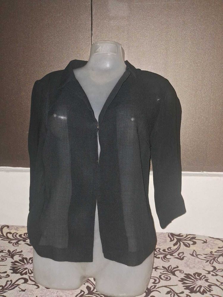 transparent Chic Black Sheer Button-Up Shirt