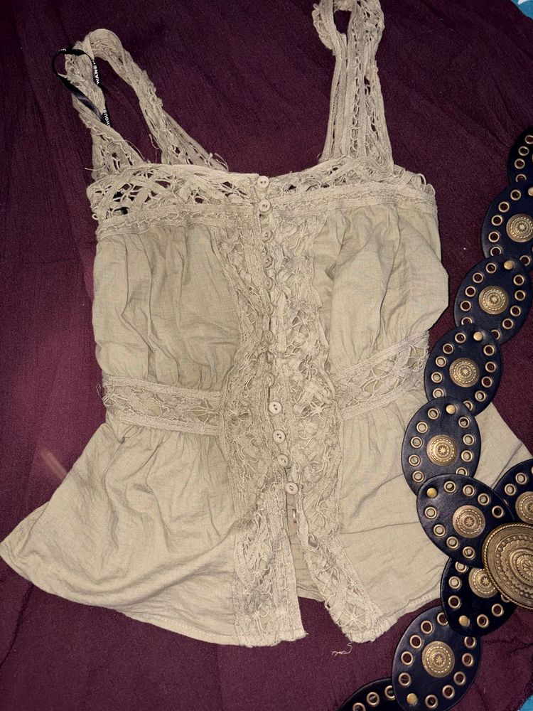 lace trim vintage cottagecore olive top