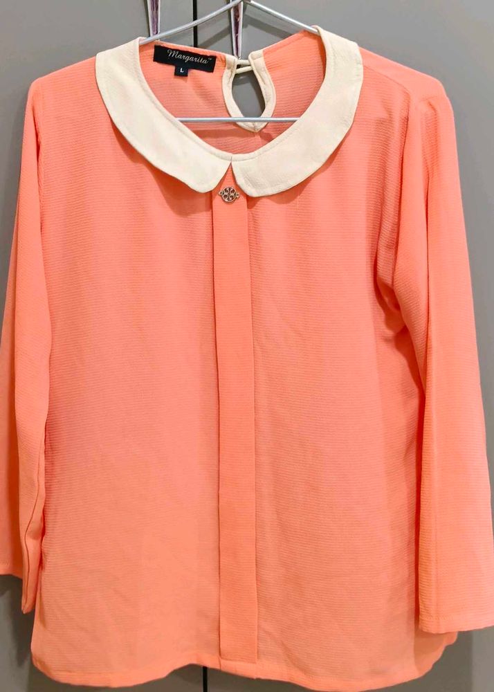 Peach Peter Pan Collar Top