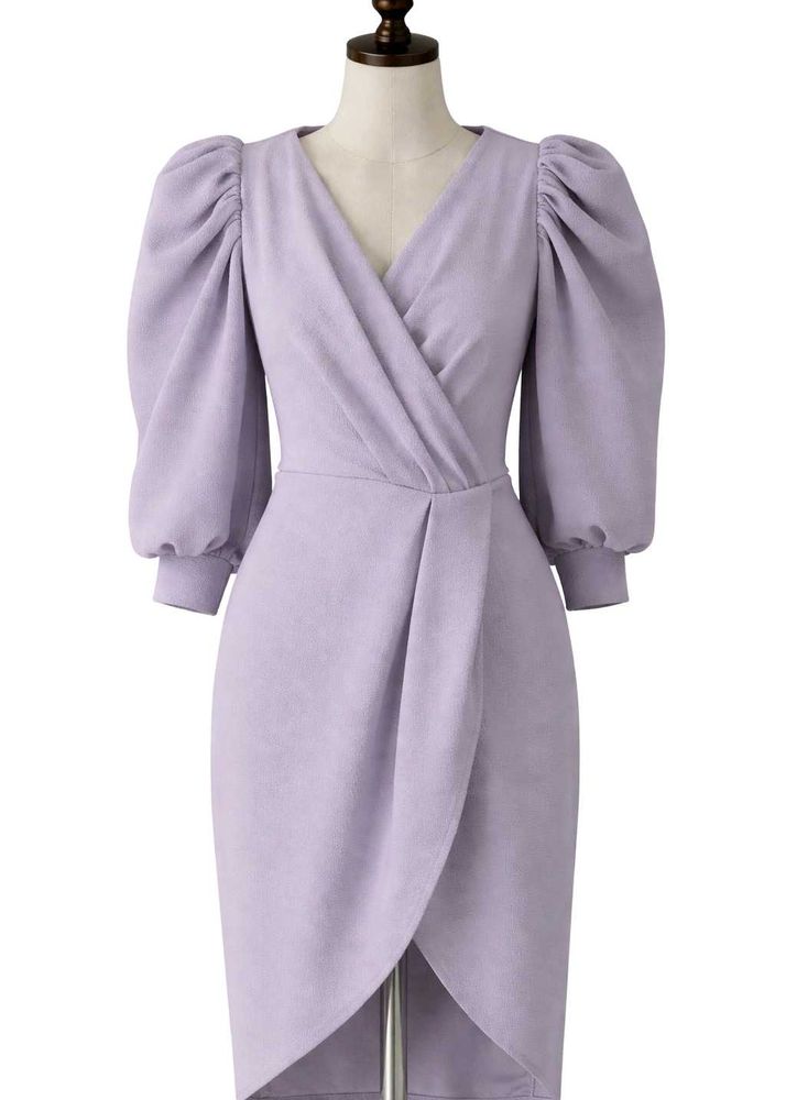Lavender Puff Sleeve Wrap Dress