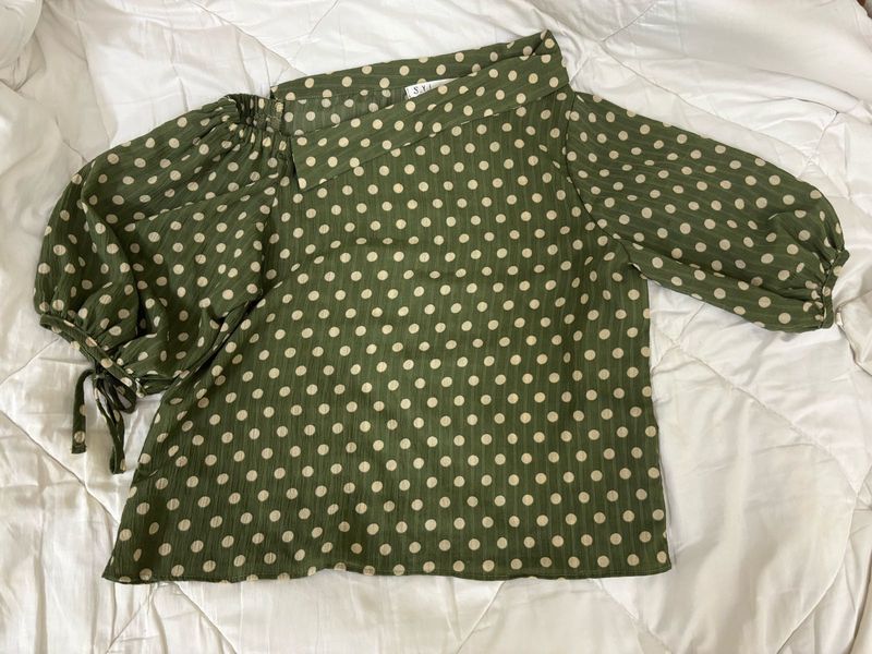 Sage Green Polka Dot Puff Sleeve Top