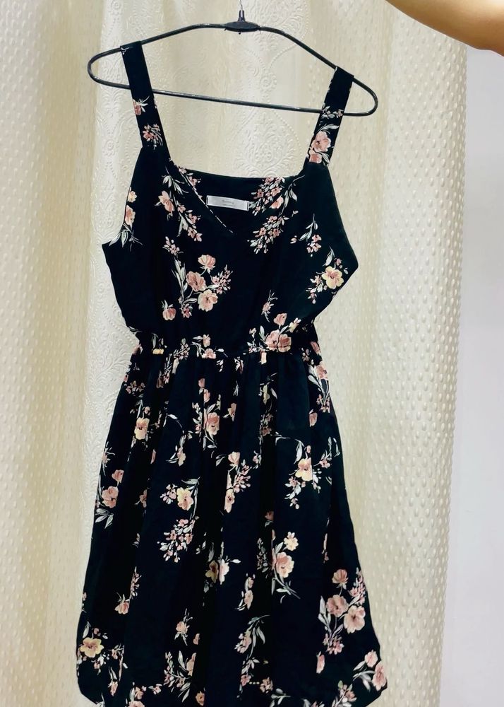 Floral Print Black Mini Dress