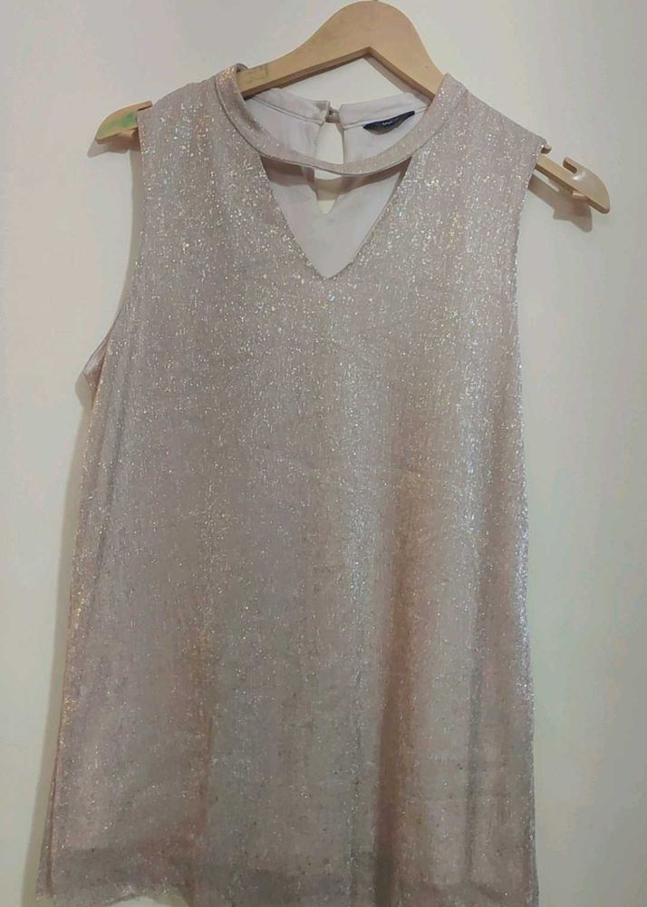 Nude Sparkly V-Neck Sleeveless Top 36 Bust